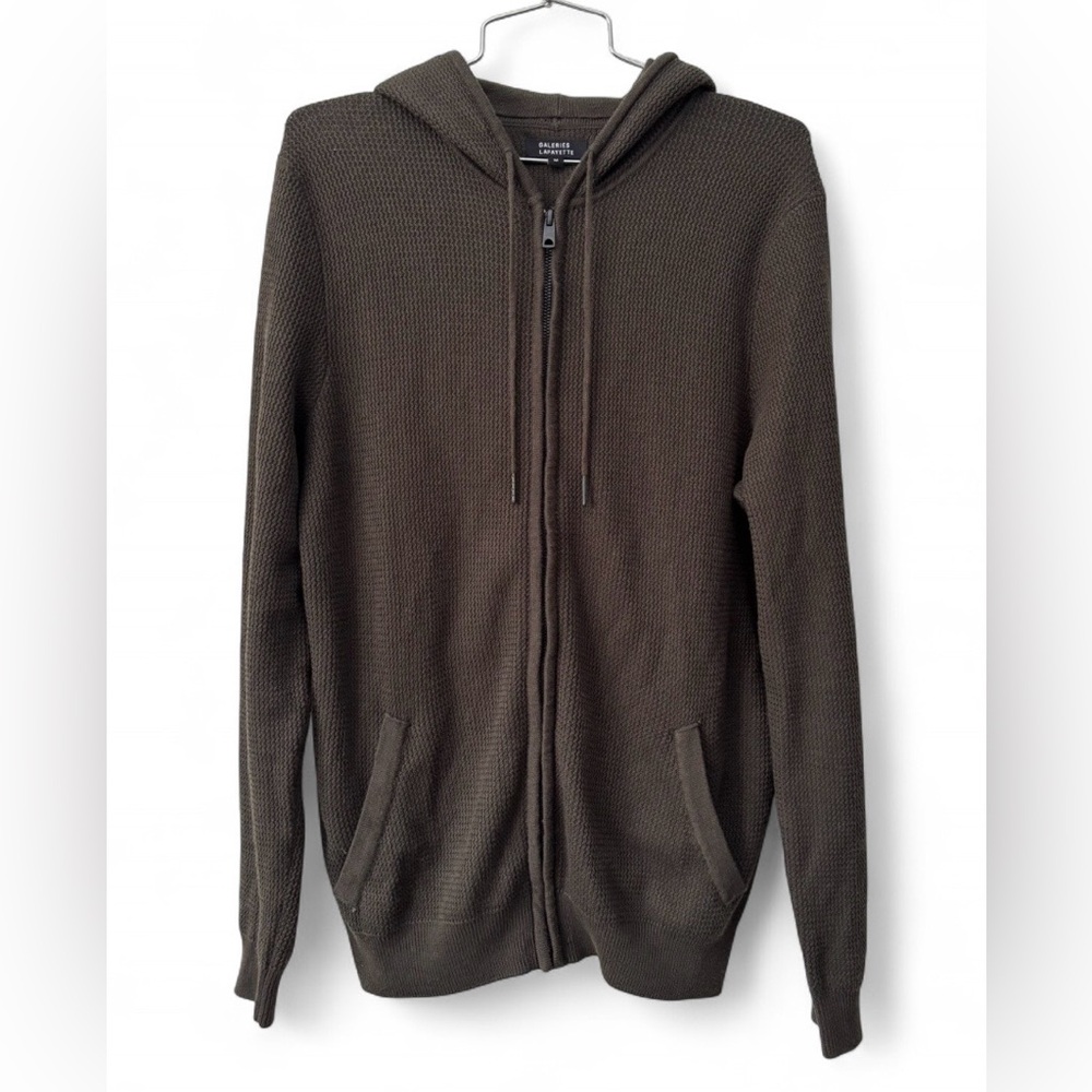 Galeries Lafayette Paris Haussmann Paris Men's Knitted Brown Zip Hooded Sweater